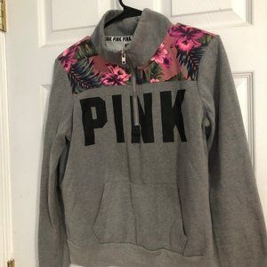 VS PINK  Floral Grey Half-Zip Pullover